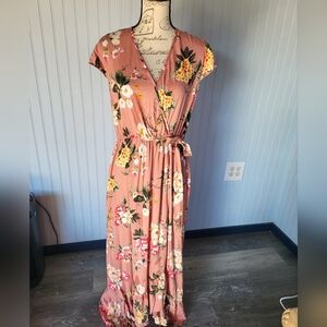 Band of Gypsies Floral Wrap Dress in Pink and Yellow